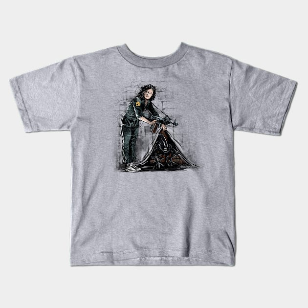 The Alien on the Wall Kids T-Shirt by Zascanauta